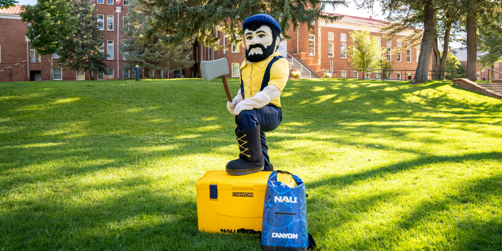 NAU Branded Coolers with Louie the Lumberjack on Campus