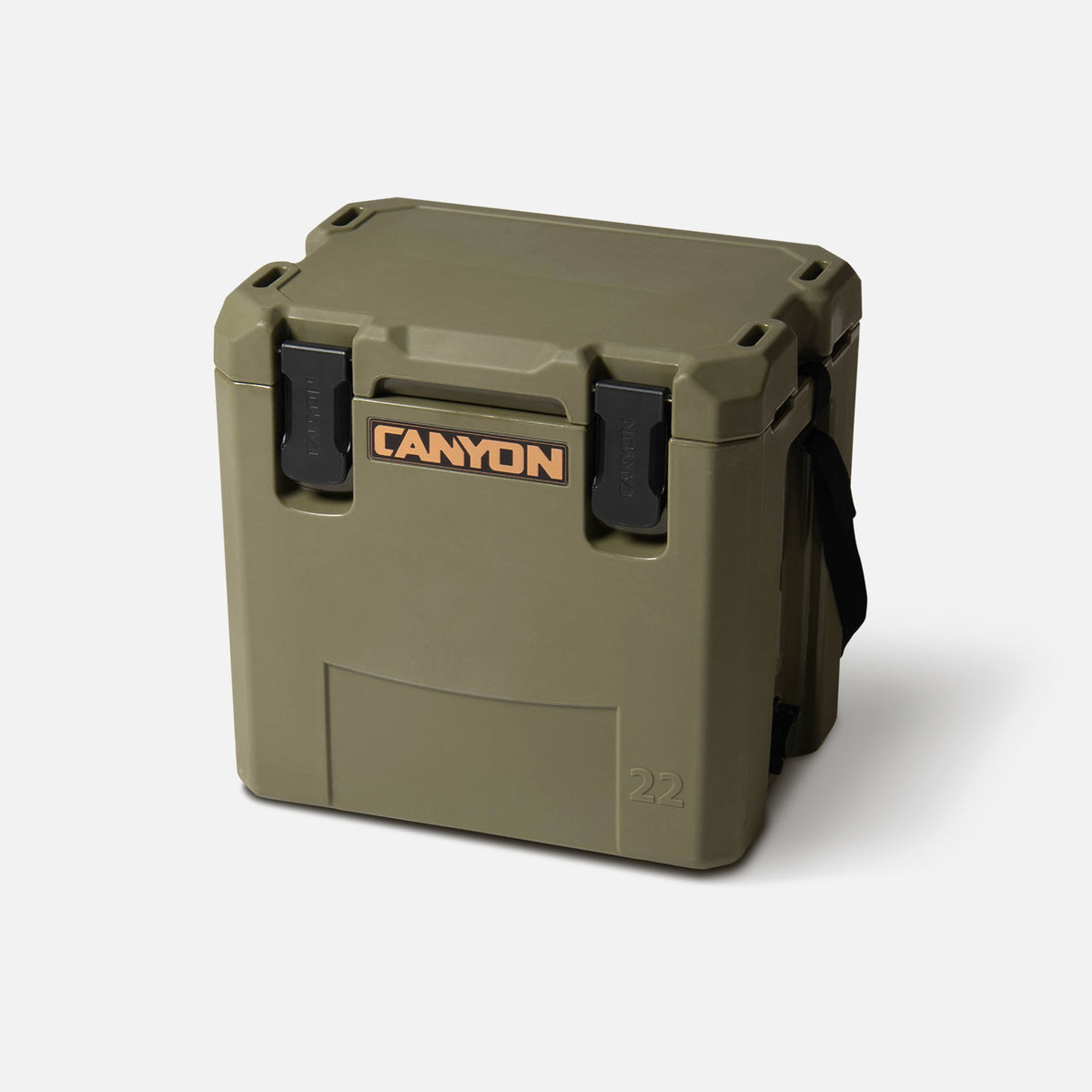green hard cooler offset facing canyon logo cam latches lid close 