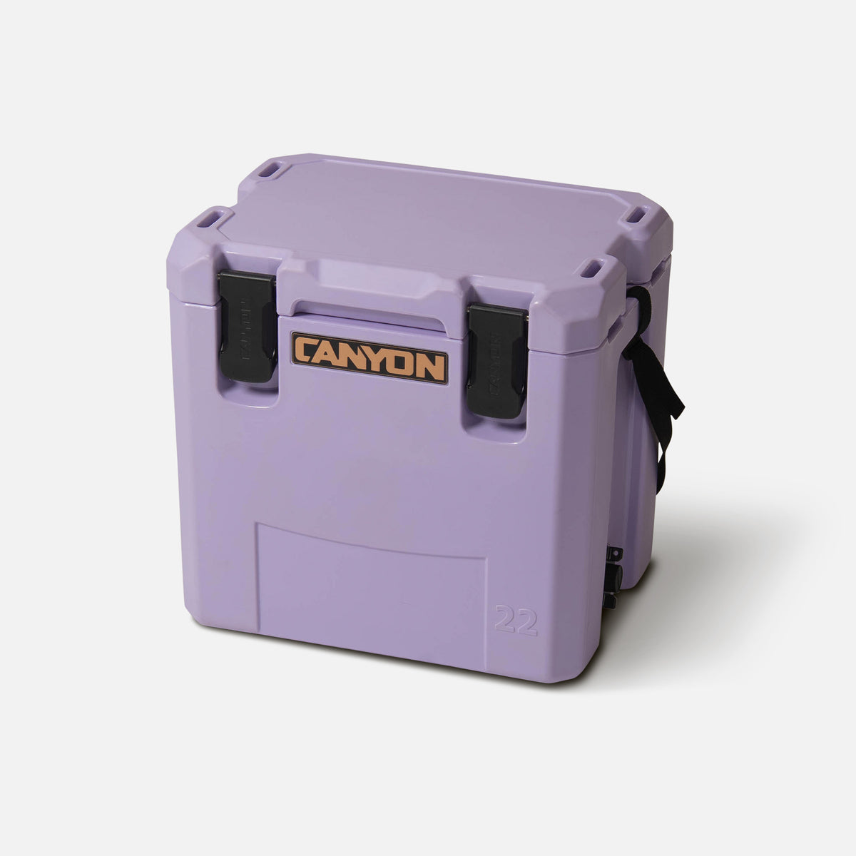 purple hard cooler offset facing canyon logo cam latches lid close 