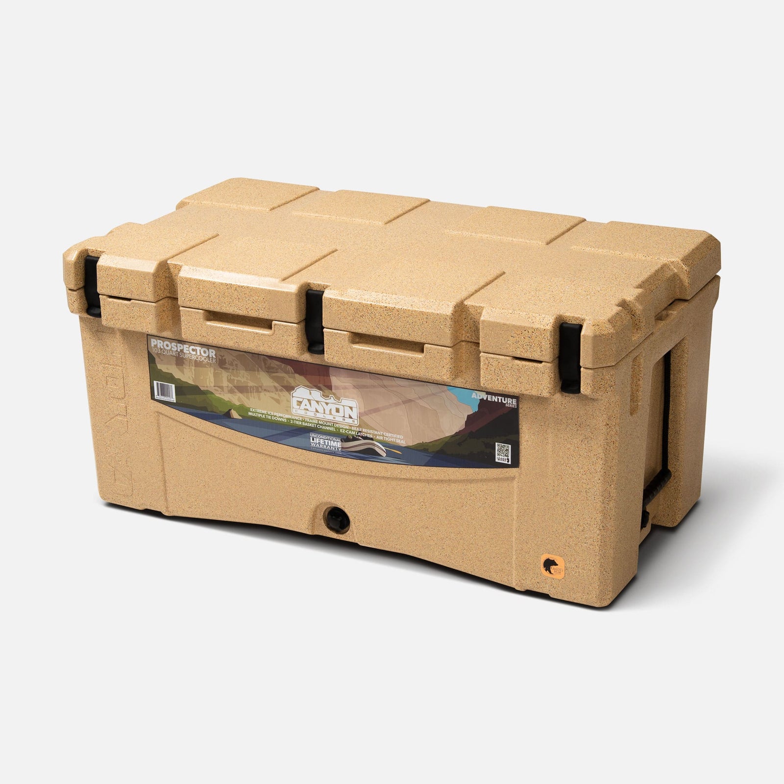 Prospector 103 Quart Cooler Sandstone Multi-day Canyon_Coolers_Prospector_103_Sandstone_Closed_Perspective-min